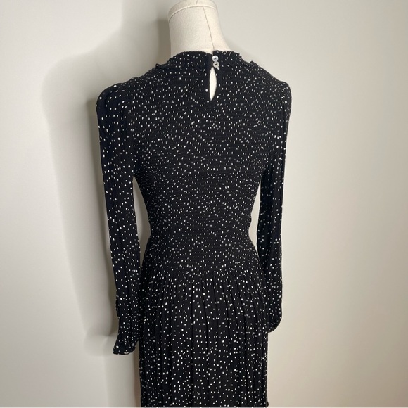 Patrons of Peace Black Polka Dot Dress – Smocked Mock Neck Long Sleeve Flowy - Picture 4 of 6